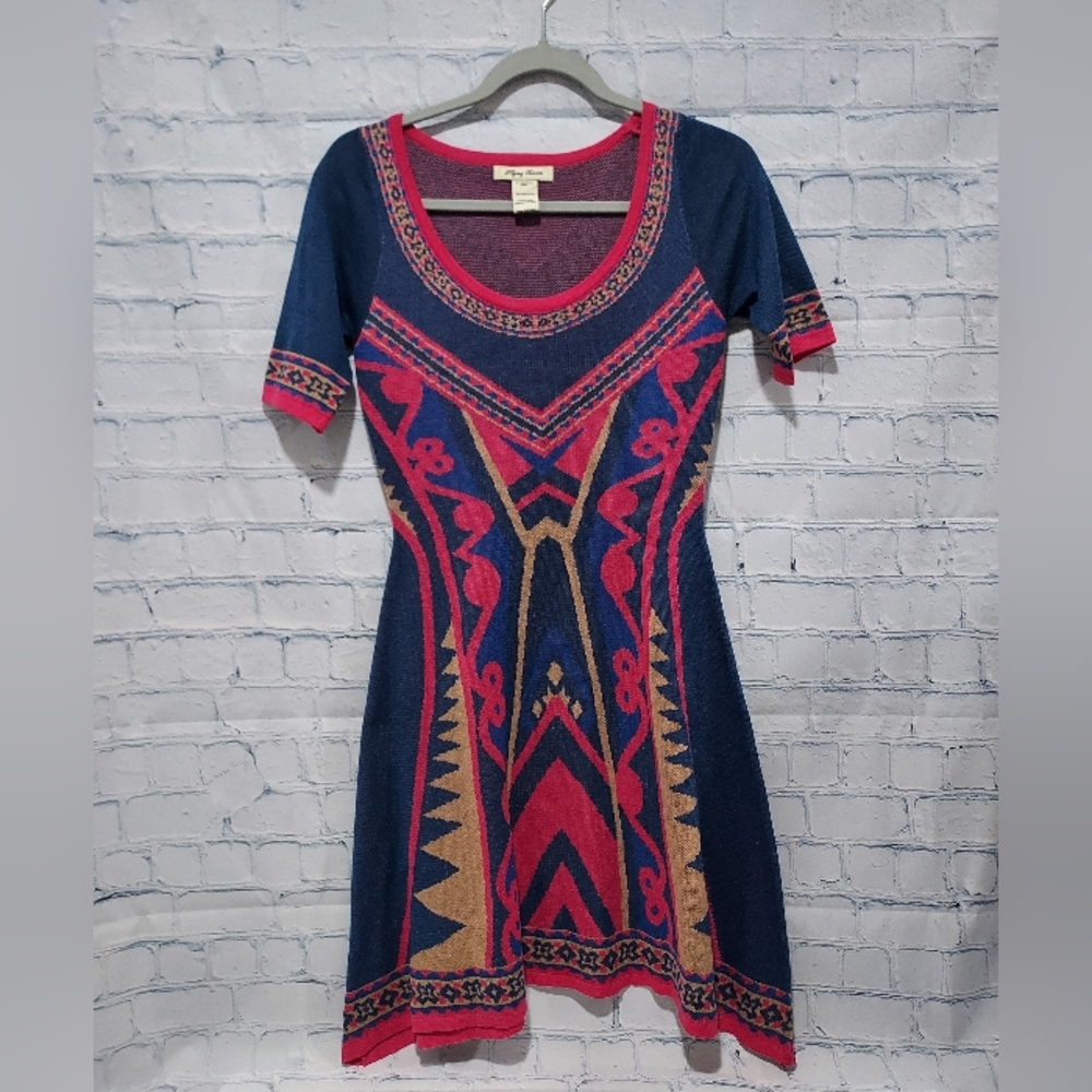 Flying Tomato Geometric Aztec Sweater Southwest Dress Size Small Scoop Neck